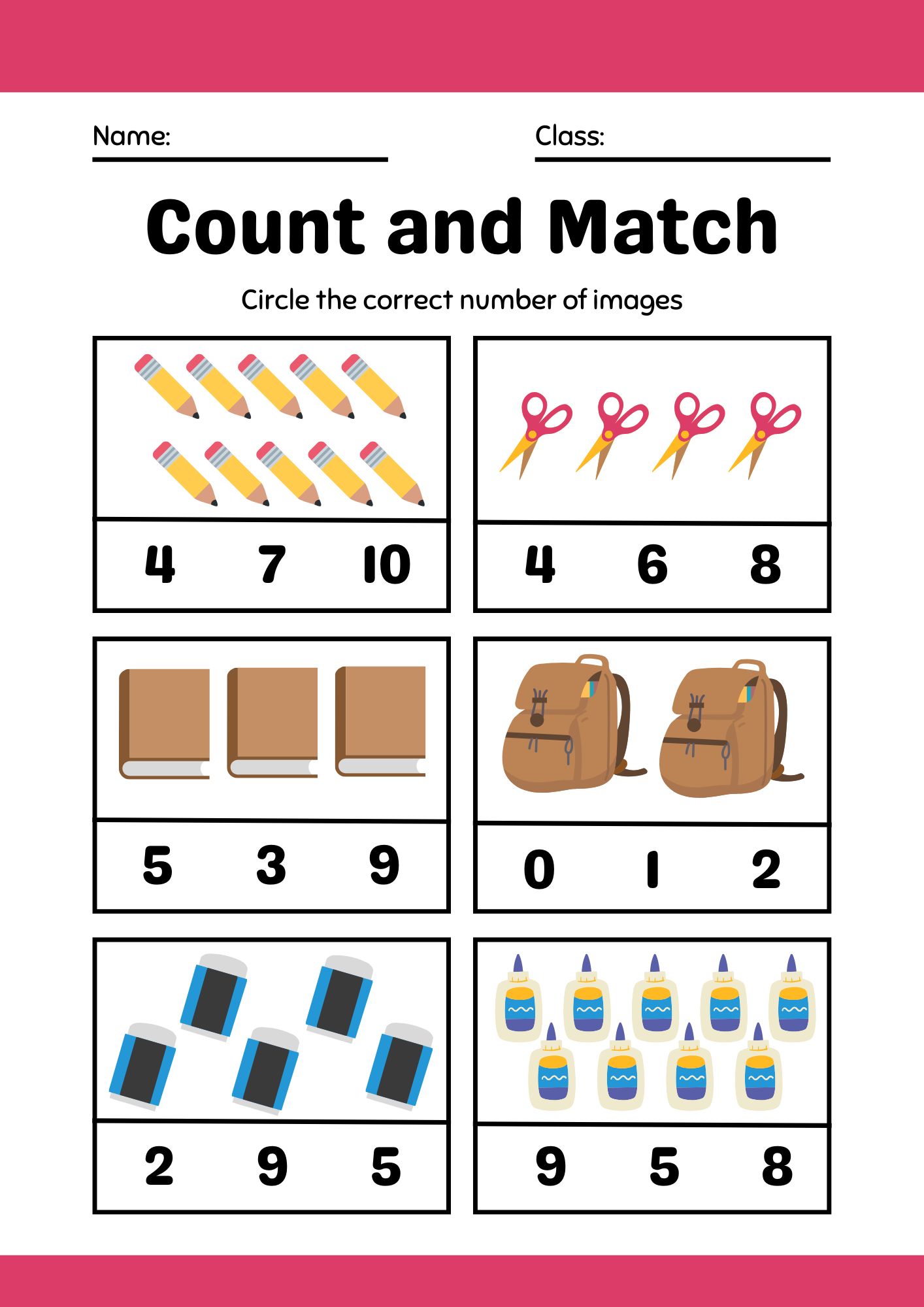 Blue Simple School Illustration Counting Images Mathematics Worksheet