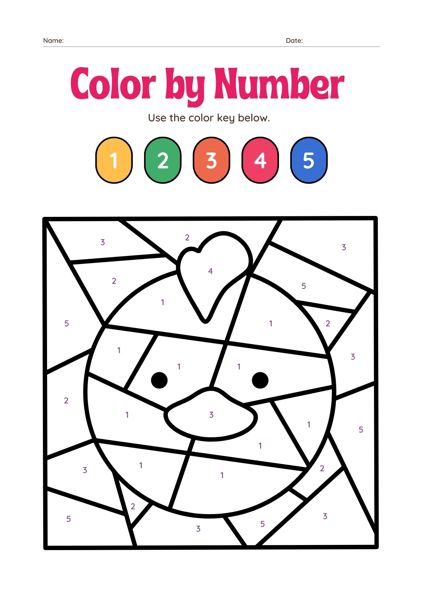 Color by Number Animals Worksheet in Colorful Illustrative Style