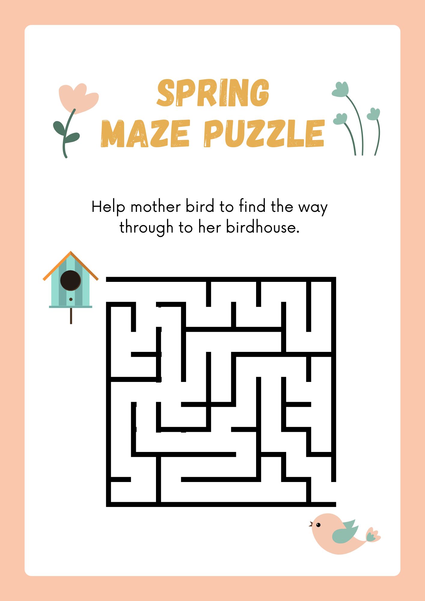 Orange and Blue Cute Easy Spring Maze Puzzle